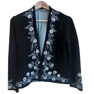 Sigrid Olsen Black Parisian Party Beaded Sequin Floral Cardigan Sweater Size SP